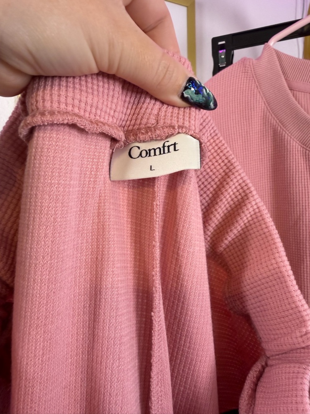 Comfrt Waffle Knit Lounge Set Pink NWT Women’s Large - Picture 9 of 9